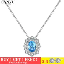 SANYU Blue Topaz Oval Design Pendant Necklaces Solid Sterling 925 Sterling Silver Necklace For Women Fine Jewelry Colar Feminino hutang stone jewelry natural green turquoise blue topaz pendant solid 925 sterling silver necklace fine jewelry for women gift