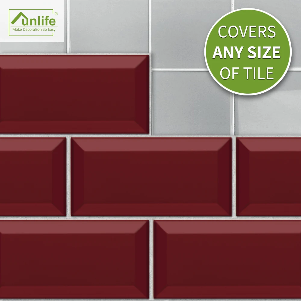 

Funlife Original Eco-friendly Waterproof PVC 20x10cm Ruby Red Diy Removable Wall&Tile Stickers For Bathroom and Kitchen's Decors