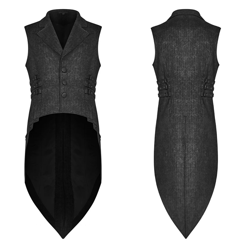 

PUNK RAVE Men Gothic Floral Suede Swallow-tailed Evening Party Men Fashion Punk Jacket Stage Perform Casual Waistcoat