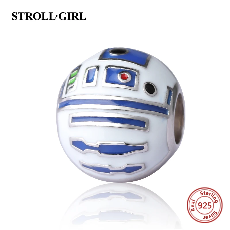 Strollgirl 925 Серебряные шарики робот Подвески с цветной эмалью Fit подлинный шарм браслет Pandora DIY ювелирные изделия делая подарки мужчинам