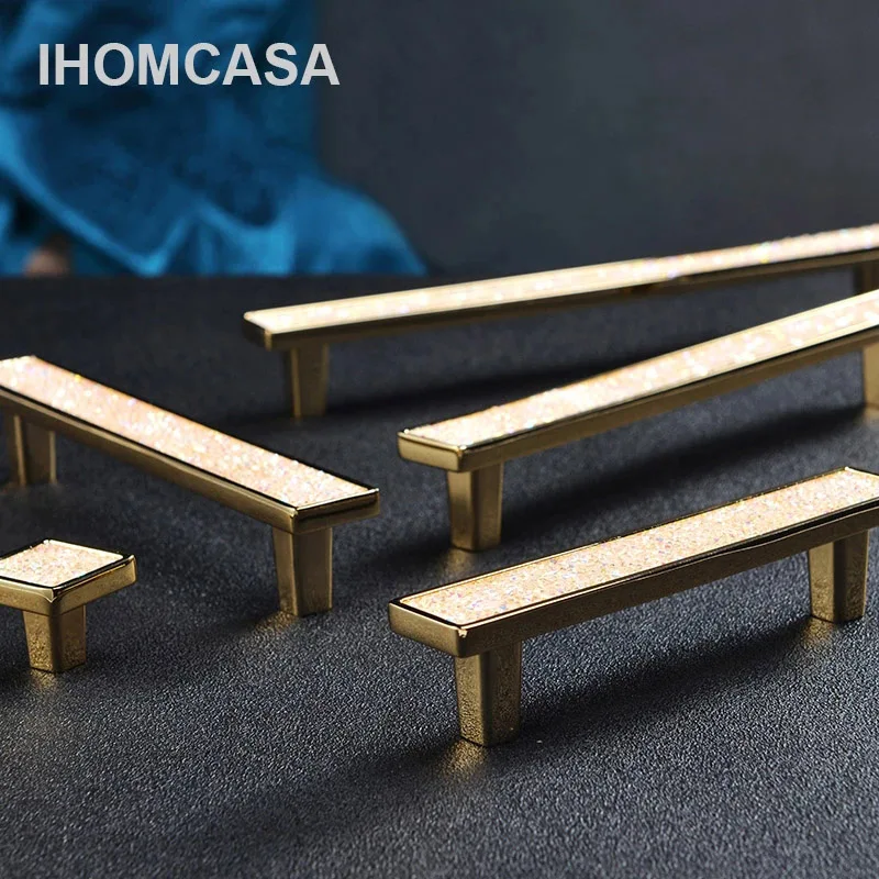 Хрустальные Ручки для ящиков IHOMCASA шкафа кухонного обуви золотой в европейском