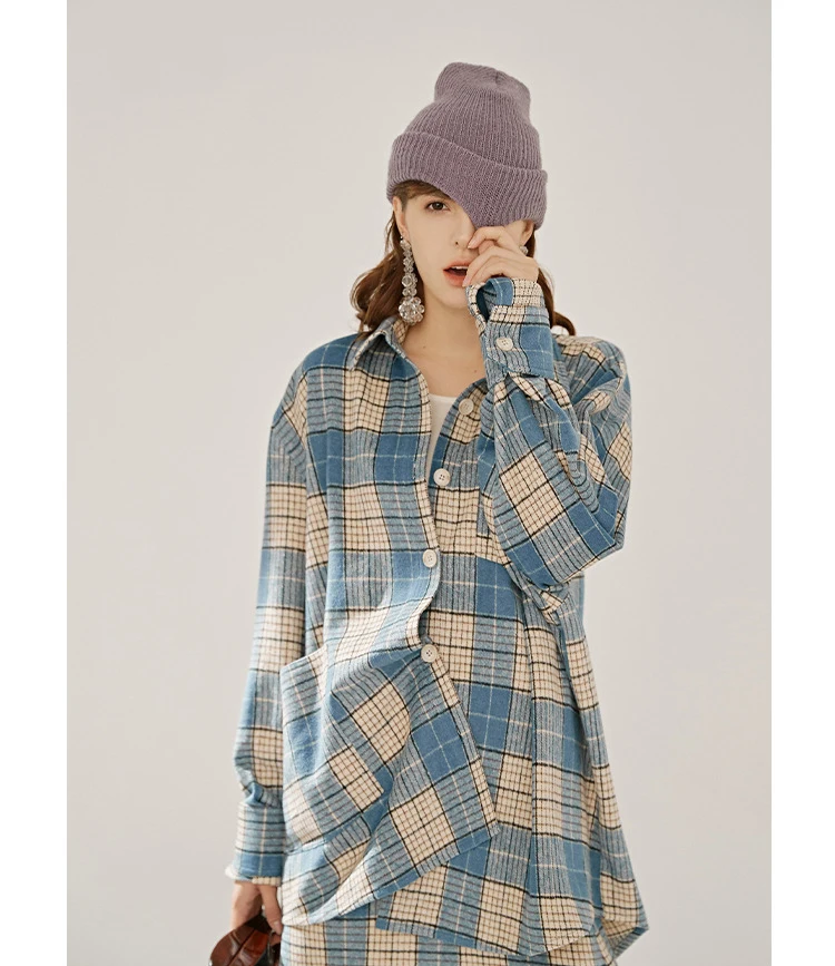 Johnature Fashion Autumn Winter New Plaid Womens Tops And Blouses Casual Turn-down Collar Button Long Loose Female Shirts