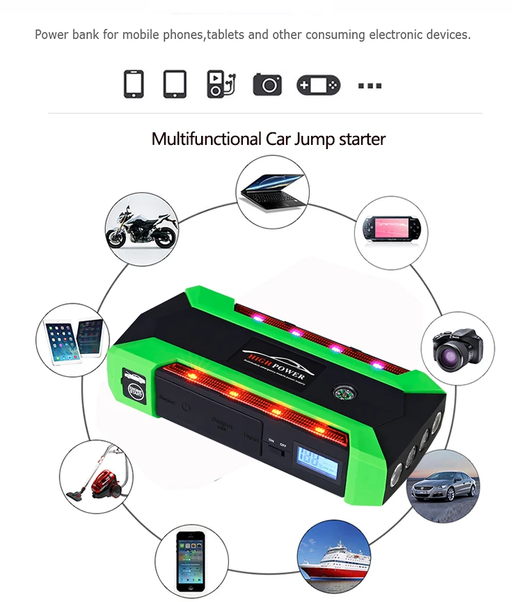 Многофункциональное пусковое устройство 89800 мА/ч 12V 4USB 600A портативный