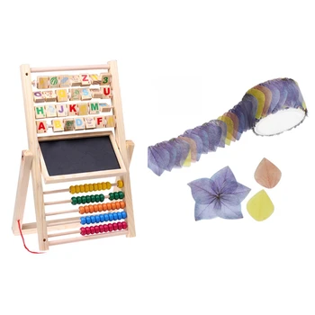 

1 Roll Scrapbook Sticker Sticky Paper Flower Petals Tape & 1Pcs Abacus Learning Frame Wooden Counting Abacus
