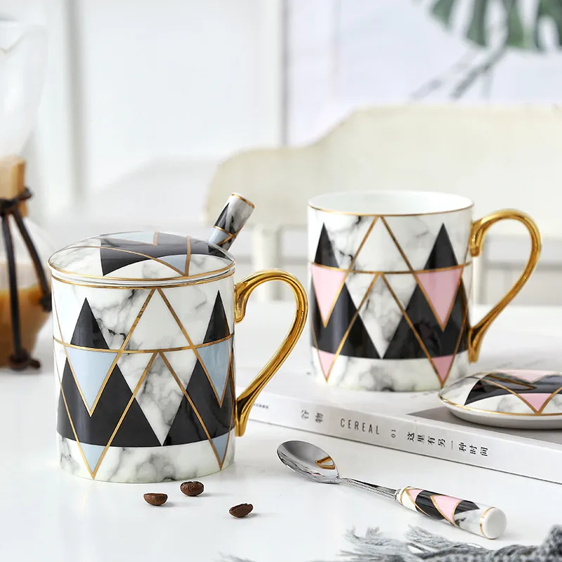

Ins Nordic mug with lid spoon female creative couple cup a pair of ceramic cups large capacity water glass breakfast cup