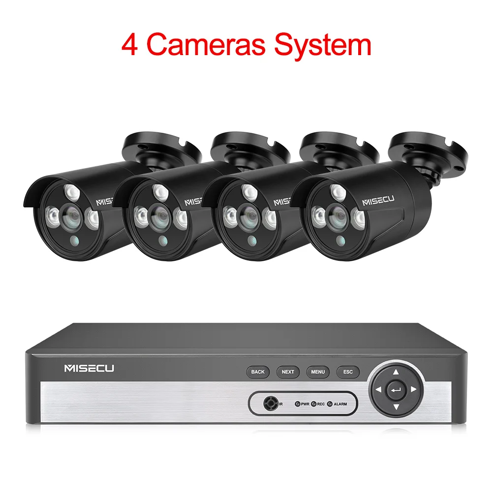 1 NVR 4 Black Camera MISECU H.265 1080P CCTV система POE NVR комплект 4CH 2MP POE IP камера пуля наружная Водонепроницаемая домашняя камера наблюдения Обнаружение движения - Цвет: 1 NVR 4 Black Camera