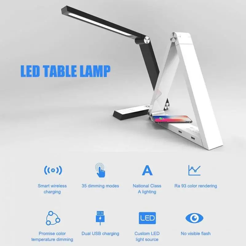 

LED Table Lamp QiWireless Charger For Mobile Phone Foldable Triangle Eye-Protection Book Light Fast Wireless Charging EU/US Plug