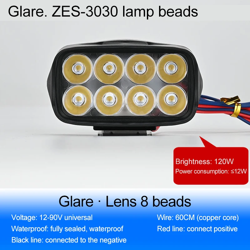 12V80V 8LED moto cicleta faro отражатель Скутер ATV moto faro luz punto 6500K moto luz de trabajo Lampara principal blanco