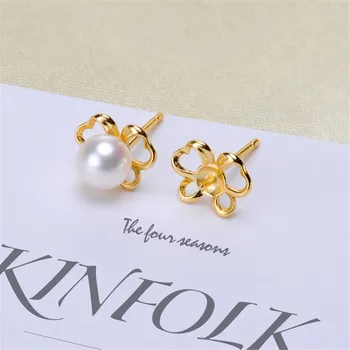 

DIY Pearl Stud Earrings Holder S925 Sterling Silver Earrings Settings Women DIY Earrings Jewelry Findings