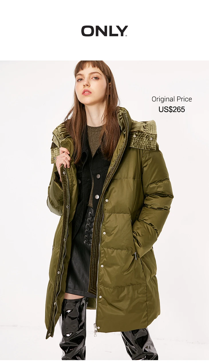 ONLY большой карман бархатный женский зимний средней длины пуховик женский куртка | 118312565