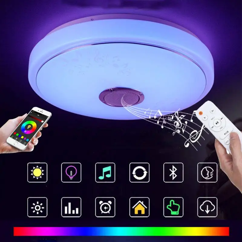 

Modern LED Music Ceiling Light Dimmable 48W 3D lighting RGB Smart blutooth APP Remote Control Light for For Living Room Bedroom