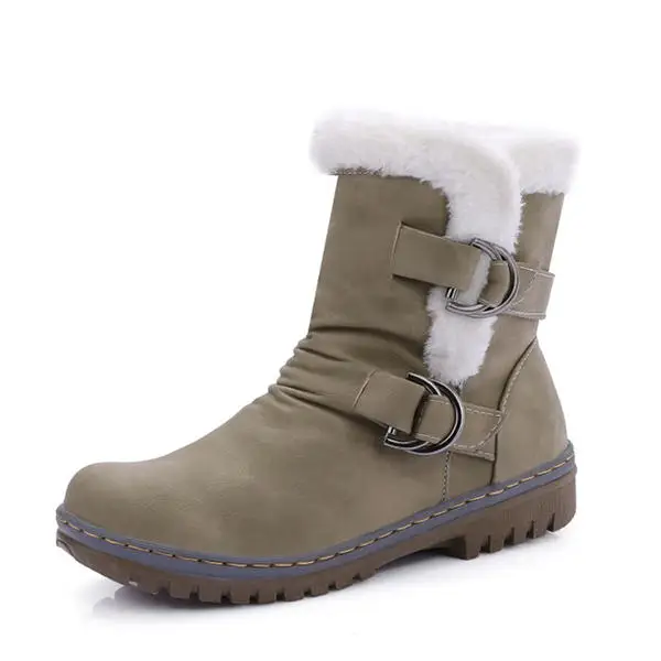 LOOZYKIT Snow Boots Winter Shoes Women Boots Buckle Wool Decoration Solid Ladies Ankle Boots Warm Chunky Thick Sole Boots