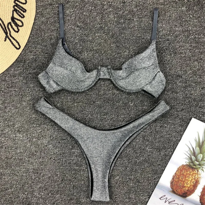 Sexy glitter fabric thong bikini swimwearBikini Set AliExpress