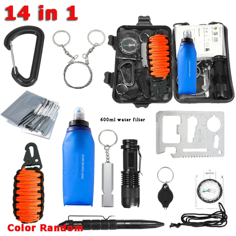 

Outdoor survival Kit Set Camping Travel First Aid SOS | Personal Water Filter Keychain Fish Tool Multifunction Tactical Card EDC