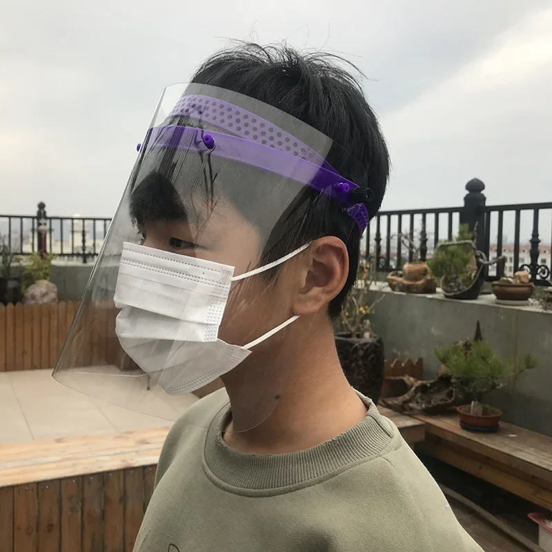 

Anti-fog Adjustable Full Face Shield Plastic Protective Saliva-proof Reusable Black/Purple PET Waterproof Face Shield Mask