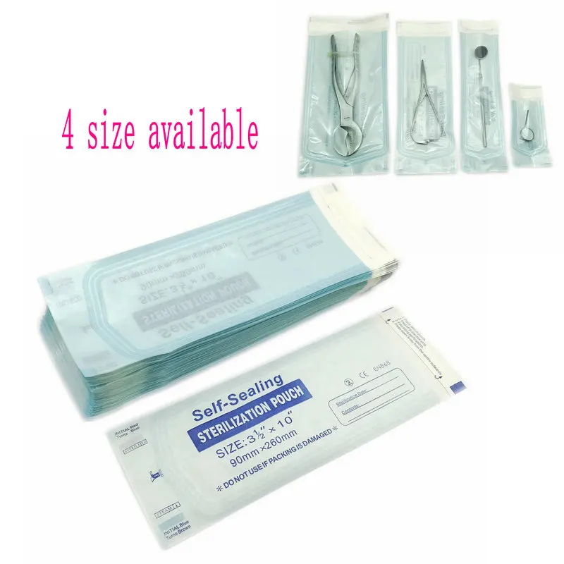 

200Pcs/Pack Dental Self Sealing Sterilization Pouch Medical Grade Paper Disposable Dental Tattoo Tool Storage Bag 4 Size