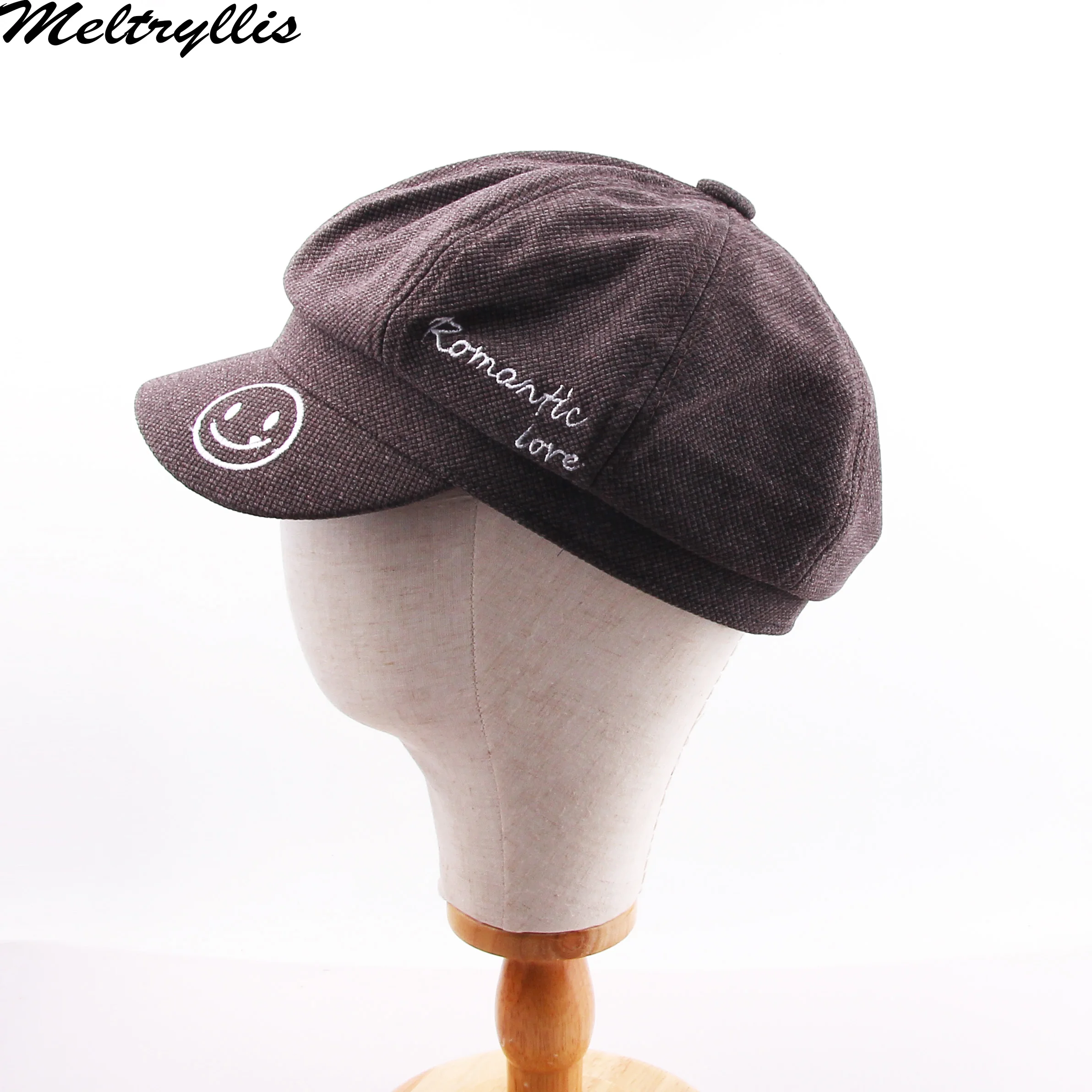 [Meltryllis] NEW Smiling Face Octagonal cap Letters embroidery Autumn Winter Women Cap Fashion trend beret