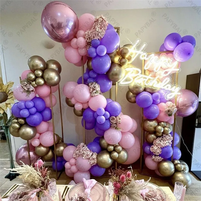 

156pcs Purple Pink Balloons Arch Garland Kit 4D Chrome Rose Gold Ballon For Wedding Birthday Party Decoration Globos Supplies