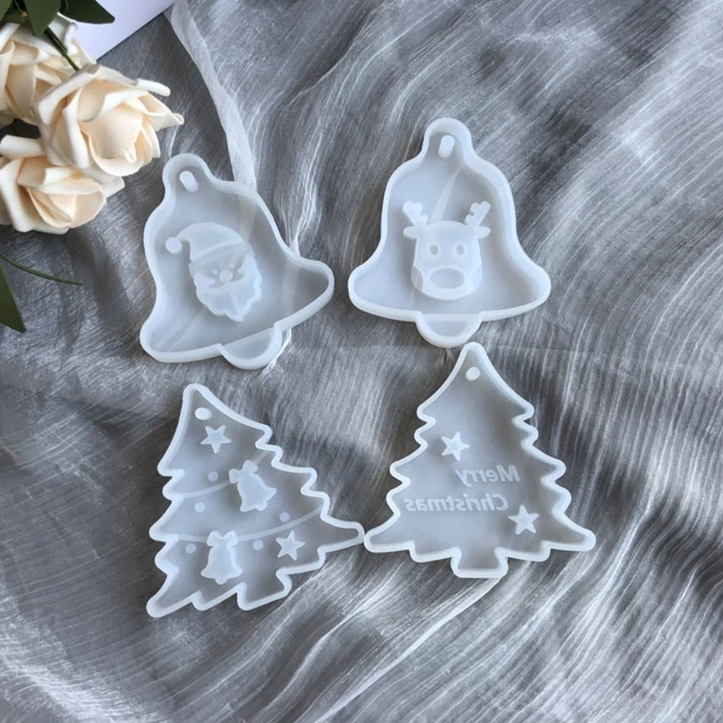 Christmas Tree Bell Elk Pendant Casting Silicone Mould Crystal Epoxy Resin Mold DIY Crafts Aromatherapy Wax Aroma Gypsum