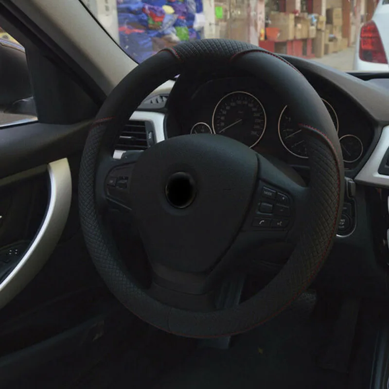 Универсальный автомобильный черный чехол на руль из искусственной кожи 38 см