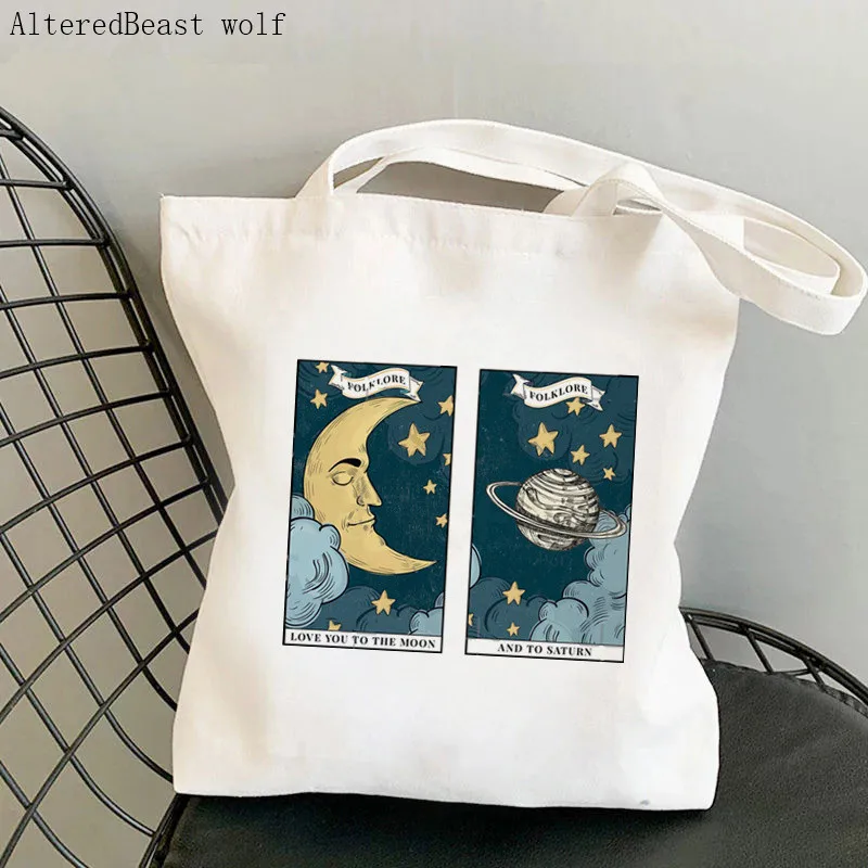 Women Shopper bag Tell me a secret tarot Kawaii Bag Harajuku Shopping Canvas Shopper Bag girl handbag Tote Shoulder Lady Bag