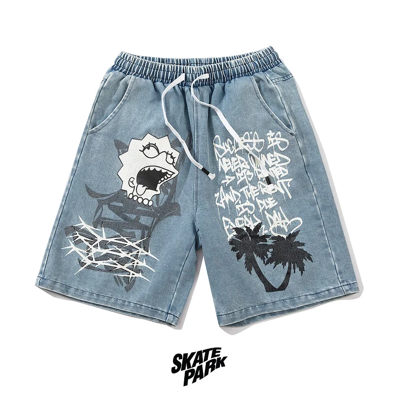 

Mens HipHop Jeans Shorts Streetwear Harajuku Oversize Denim Shorts 2020 Summer Men Track Stretch Straight Drawstring Shorts