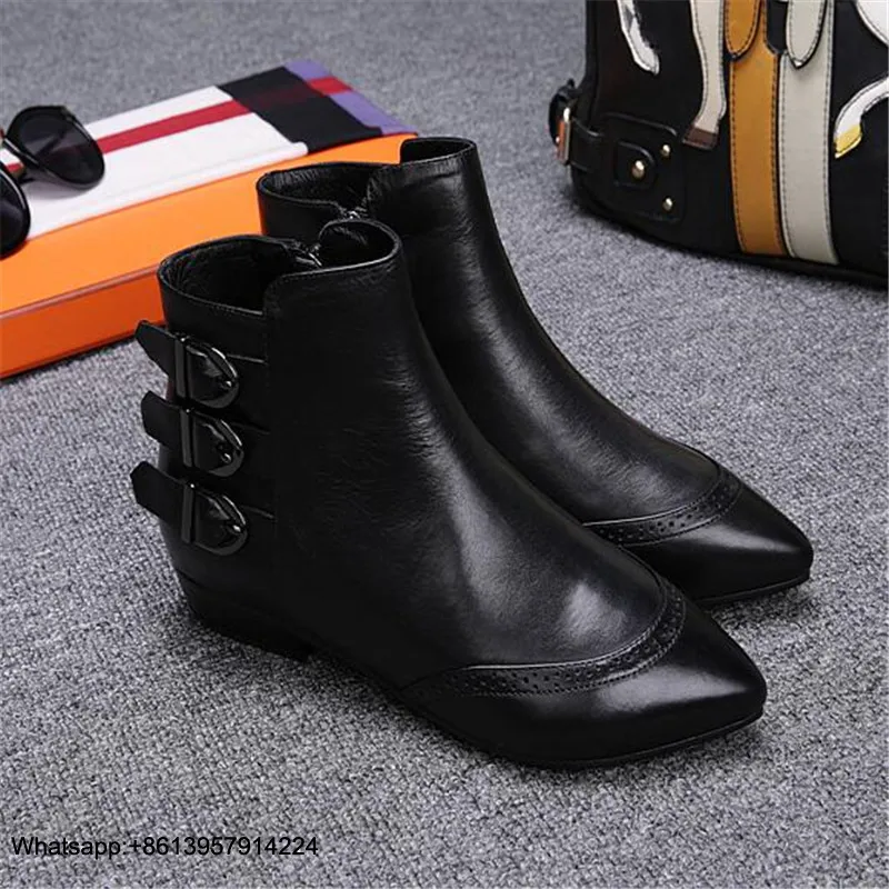 Женские ботильоны на молнии; Zapatos De Mujer; женская обувь из лакированной кожи на низком каблуке с острым носком и пряжкой; chaussures femme
