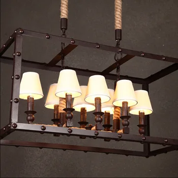 

Rusty Iron Retro Industrial Iron Box Pendant Light Dining 8 Head Rope Rust Colored Rectangle Pendant Light Hanging Lamp lampen