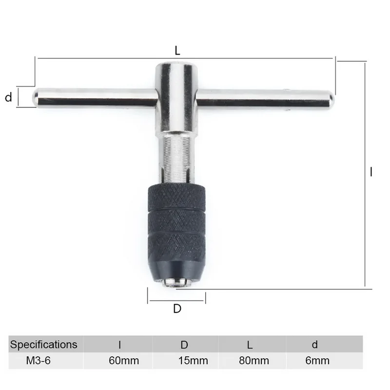 Urijk 1 шт. Т-образная ручка кран гаечный ключ резьба M3-M6 инструмент винт держатель расширитель кран гаечный ключ Т ручка кран гаечный ключ кран гаечный Ключ патрон