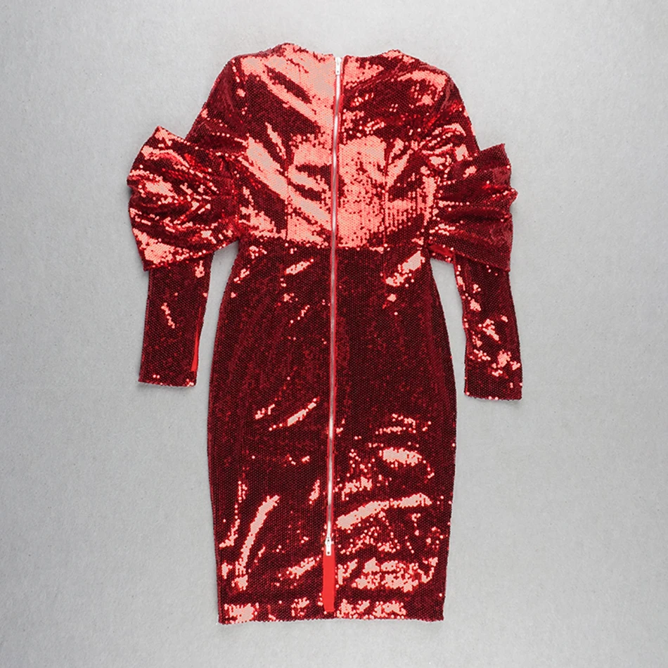 Новинка зимы, модное женское красное платье с блестками, сексуальное облегающее платье с длинным рукавом, Клубное вечернее платье для подиума, vestidos