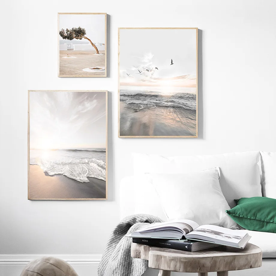 Sea Beach Flower Tree Stone Girl Seascape Wall Art Canvas Painting Nordic Posters And Prints Wall Pictures For Living Room Decor