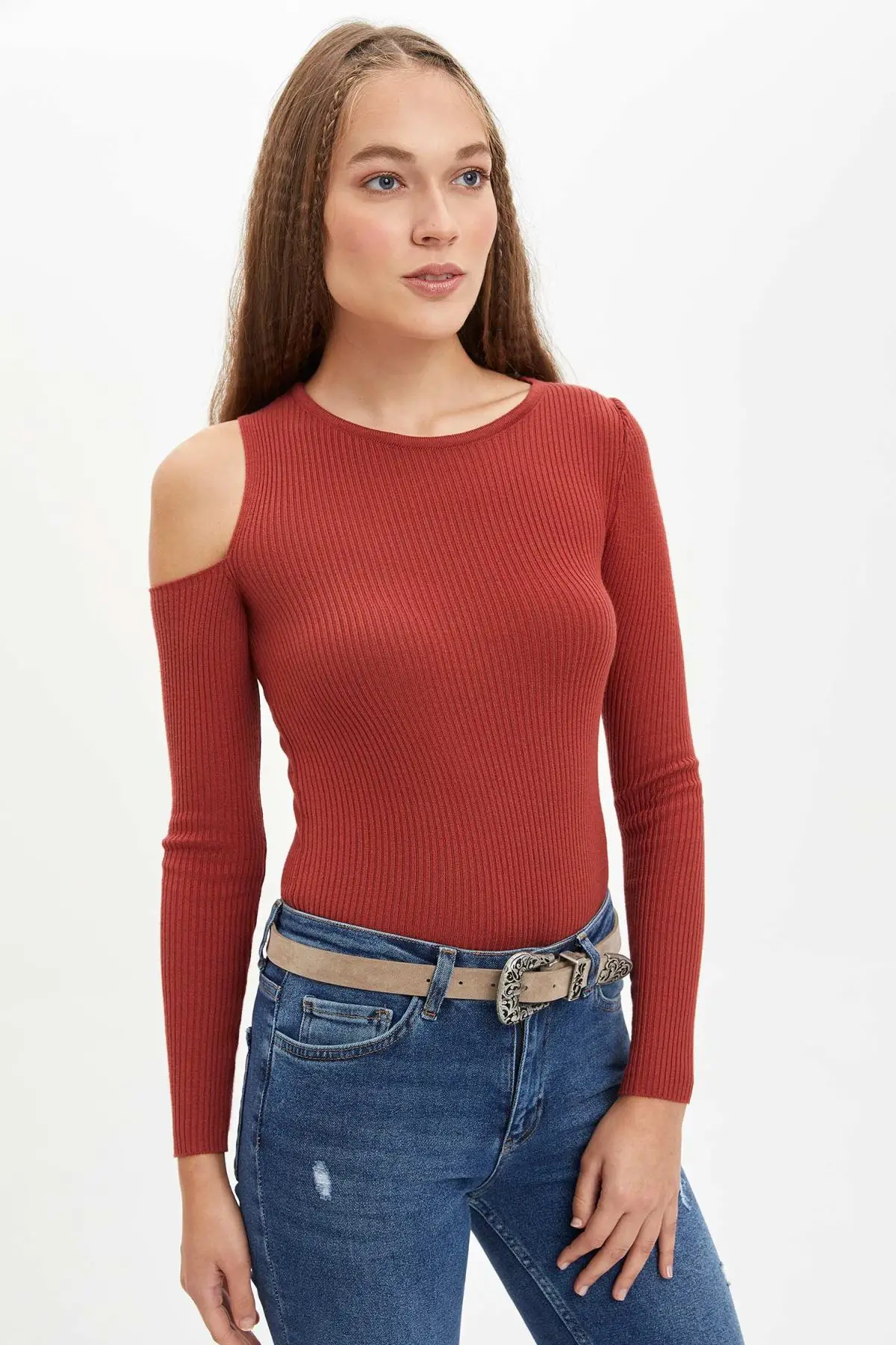 DeFacto Winter Woman Tricot Slim Fit Off The Shoulder Sweater Jumper Pullover Warm Casual Fashion New Season-L8851AZ19WN | Женская