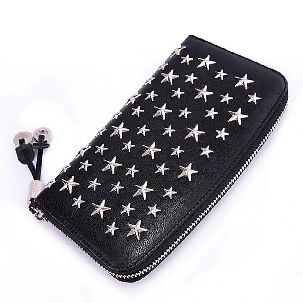 

Five-pointed Star Rivet Wallet Leather Long Zipper Multi-card Wallet Neutral Hand Bag Genuine Leather Wallet Mens Wallets