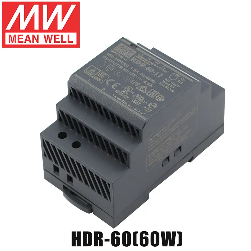 DIN 레일 HDR 스위칭 전원 공급 장치, Meanwell 전원 장치, smps Mean Well HDR-60-24, 30 W, 60 W, 100 W, 150W, 5V, 12V, 15V, 24V, 48V
