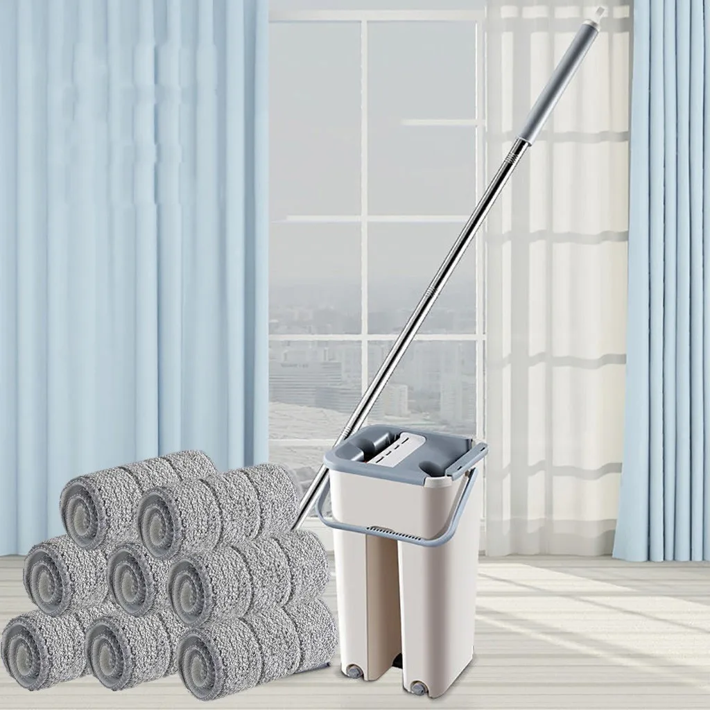 

Flat Squeeze Mop and Bucket Hand-Free Wringing Floor Cleaning Mop Wet or Dry Usage Magic Automatic Spin Self Cleaning Lazy Mop