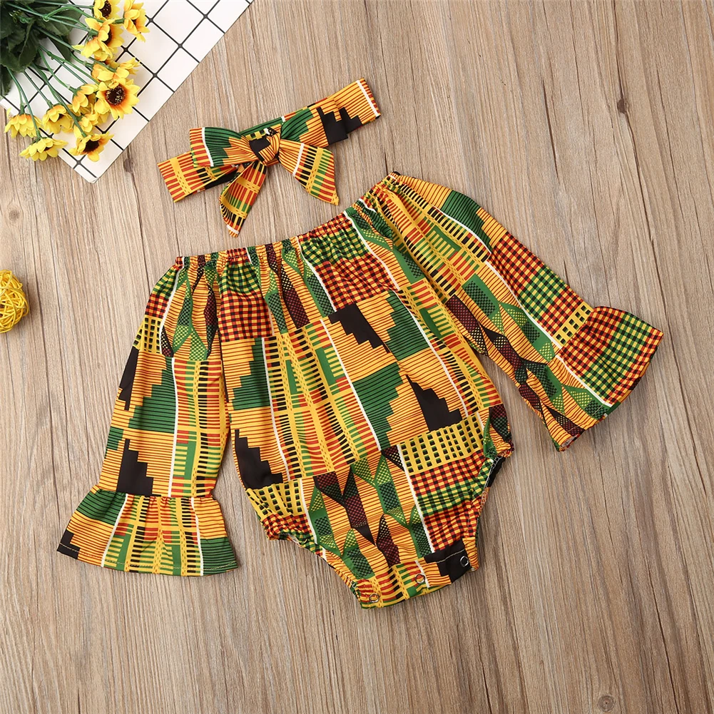 Детская одежда для девочки, Boho, Осенний комбинезон с длинными рукавами и открытыми плечами для новорожденных, головной убор, одежда для детей от 0 до 24 месяцев