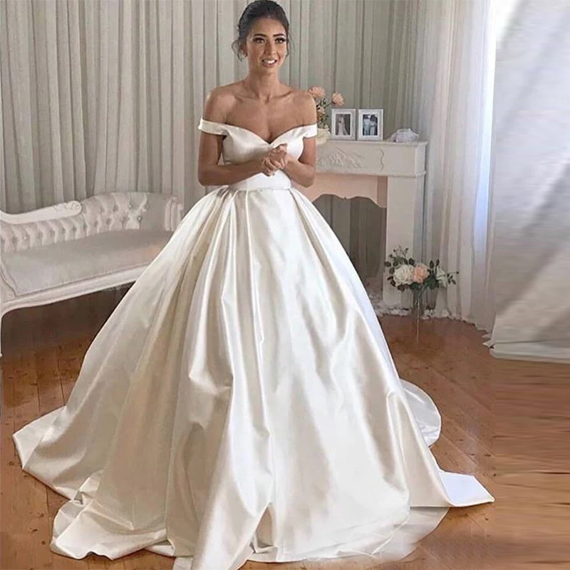 2020-Simple-Wedding-Dresses-Off-The-Shoulder-A-Line-Bride-Dress-With-Court-Train-Wedding-Gowns