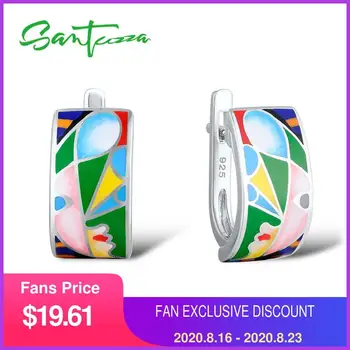 

SANTUZZA Silver Earrings For Women 925 Sterling Silver Face Earrings ladies Party Fashion Jewelry Colorful Enamel Handmade