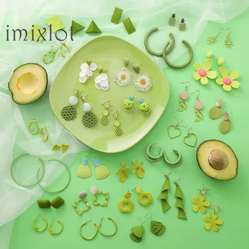 

Retro Green Avocado Fruit Flowers Earrings Set Sweet Summer Geometric Matcha Fresh Green Female Simple Fashion Jewelry