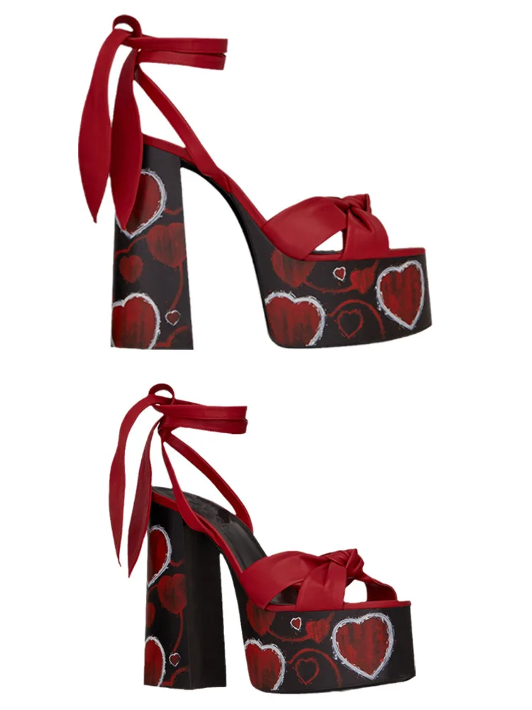 Women Chunky High Heels Lace-up Sandals Sexy Platform Round Toe Evening Party Shoe Ankle Strap Ball Summer Lady Sandals 1-D-SL-4