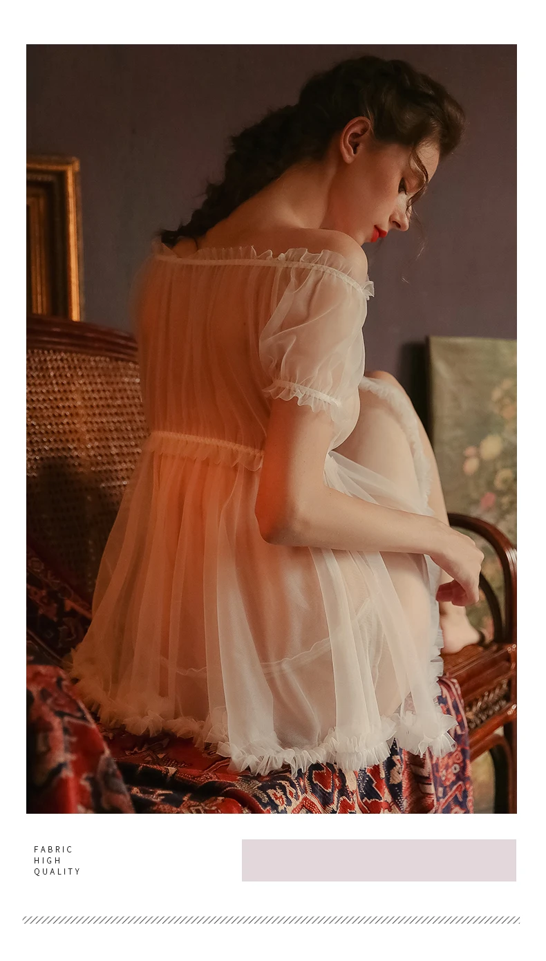 Халат ElegantWomen Ночное платье сексуальное ночное белье плюс размер кружевная ночная рубашка стринги сексуальное женское белье платье