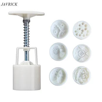 

50g Mooncake Mold with 6 Stamps Cookie Cutter Hand Press Green Bean Cake Pastry