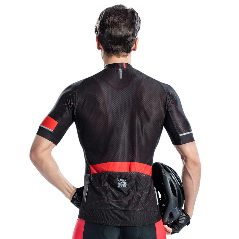 Футболка Santic мужская Светоотражающая дышащий топ с коротким рукавом и молнией