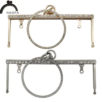 

HAOFA 5pcs/lot 20cm Metal Purse Frame Handle Clasp With Screw Holes Diamond Bracelet Kiss Clasp Lock Silver Tone Bag Hardware