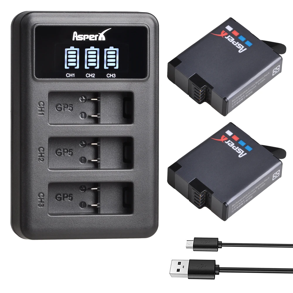 2 шт. AAA батареи для GoPro Hero 6/5 GoPro 7/8 AHDBT-501 батареи+ светодиодный 3 слота USB Зарядное устройство с Тип C Порты и разъёмы для GoPro аксессуары
