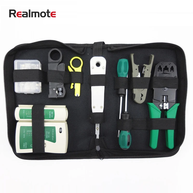 

Realmote 10pcs LAN Network Tool Set Cable Tester Crimper Stripper Optical Fiber Toolkit Installer Repair Ferramentas Pdr