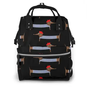 

Cartoon Parisian Dachshund Nappy Backpack Mummy Bag Large Capacity Mom Baby Multi-function Waterproof Outdoor Travel Diaper Bags
