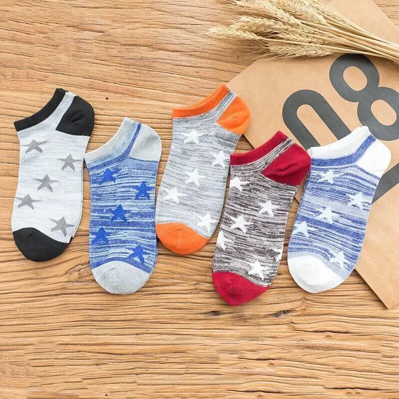 5 pairs Men's Socks Cotton Stripe Boat Socks All Seasons Spring Summer Male Casual Harajuku Breathable Men Ankle Sock Meias - Цвет: New retro star