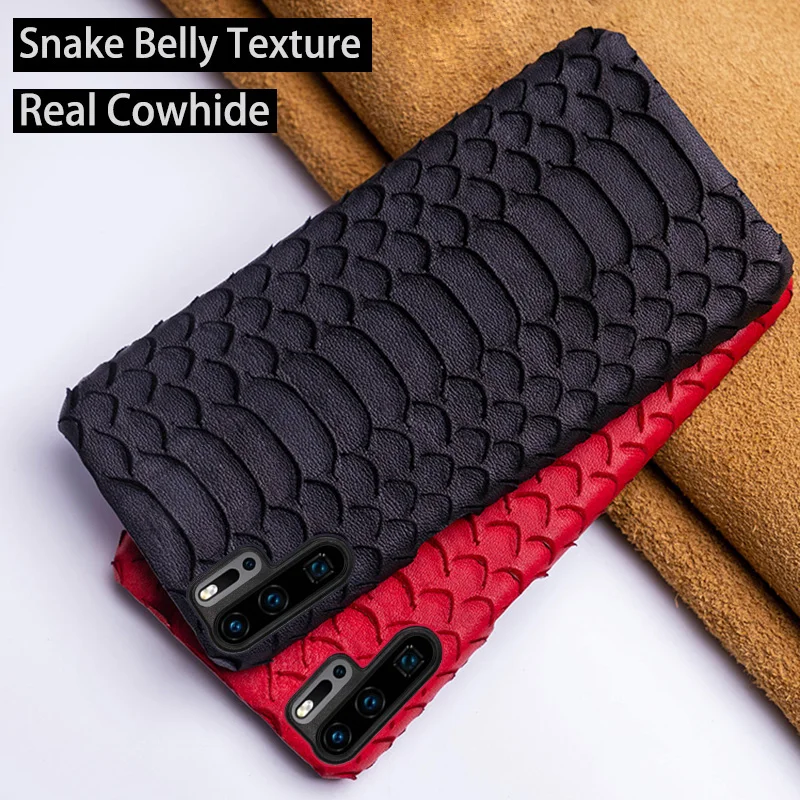 

Cowhide Phone Case For Huawei P10 P20 P30 lite Y9 Y6 P Smart 2019 Mate 10 20 Pro Python texture For Honor 7X 7A 8 8X 9X 10 lite