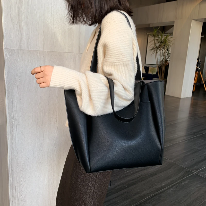 Women's Minimal Soft Leather Shoulder Bag Single Strap Hobo Tote Bag